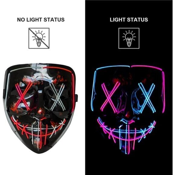 PINK BLUE Halloween Mask LED Light up Scary Festival Cosplay Costume Masquerade - Picture 2 of 6
